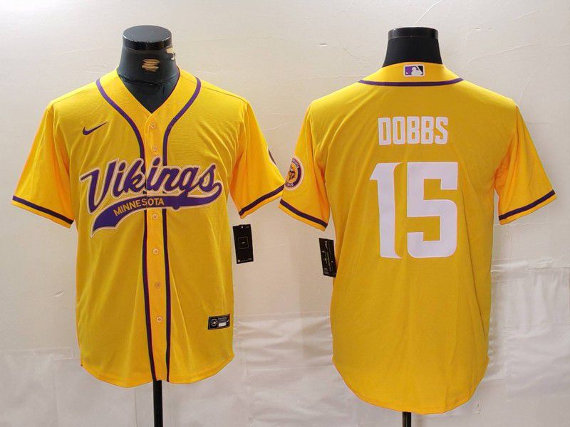 Men Minnesota Vikings #15 Dobbs Yellow Joint Name 2024 Nike Limited NFL Jersey style 1